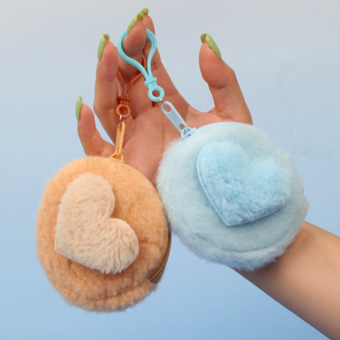 Wholesale Stylish Heart Shaped Plush Pouch For Women Coin Wallet Earphone Case Card Holder Gift Everyday Use