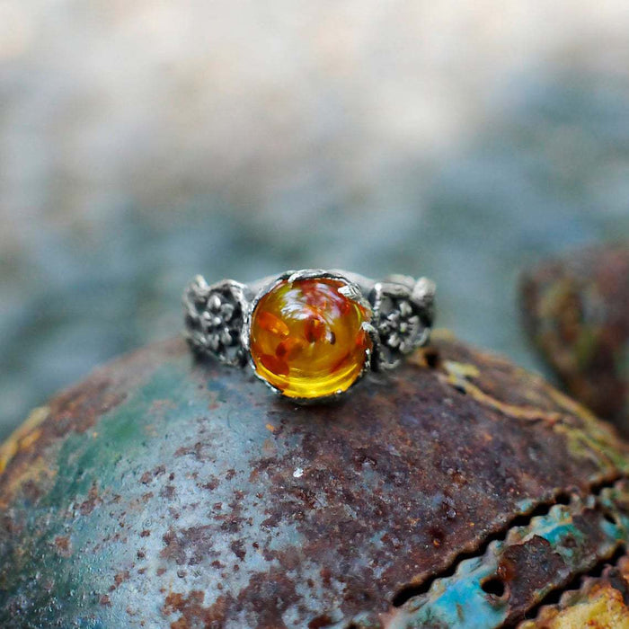 Wholesale Waterdrop Amber Handmade Set with Floral Simplicity Style Ring