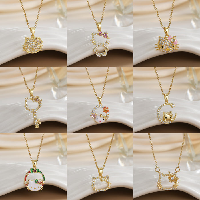 Wholesale Cat pendant micro-painted zircon copper gold-plated clavicle necklace