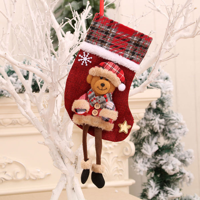 Wholesale Christmas Decorations Christmas Stocking Pendants Dolls Stereo Linen Socks Christmas Gift Bags Long Legs Christmas Socks