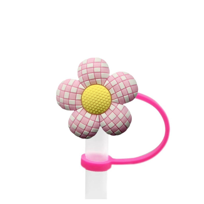 Wholesale Colorful flower shaped straw cap 8/10mm reusable water cup straw stopper straw cap in stock