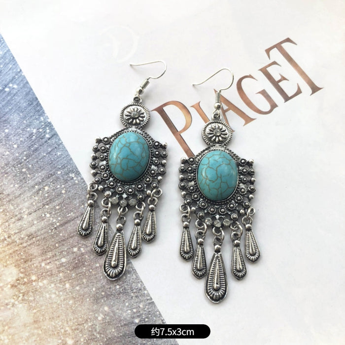 Wholesale Alloy Vintage Turquoise Ethnic Style Earrings JDC-ES-Luox009