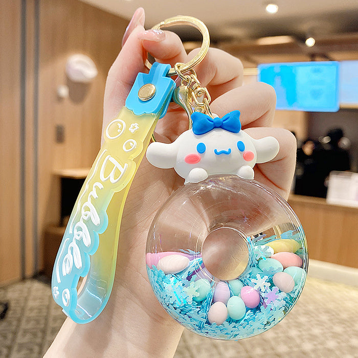 Wholesale Cute Donut Design Crystal Sand Floating Keychain Acrylic Fashion Accessory for Bags