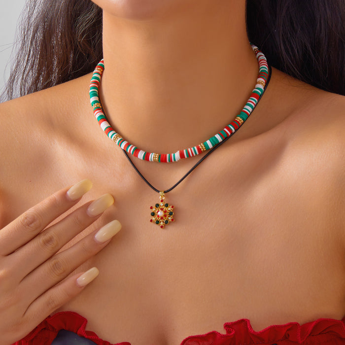 Wholesale Christmas Snowman Christmas Tree Elk Polymer Clay Imitation Pearl Necklace Fashion Stackable Necklace Set