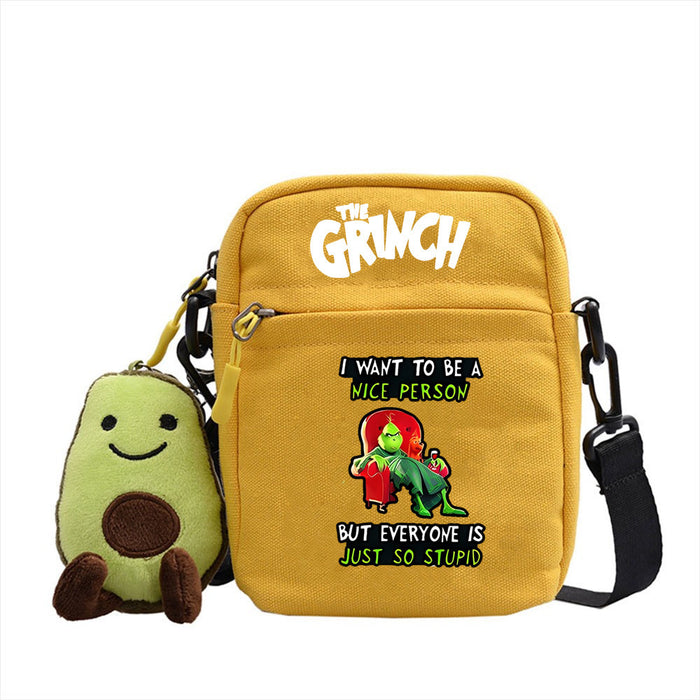 Wholesale Christmas Grinch Green Forest Monster Small Square Bag New Cute Shoulder Bag Colorful Simple Canvas Zipper JDC-SD-WDM002