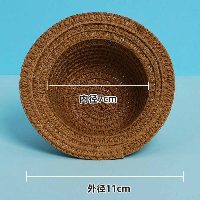 Wholesale  mini hollow top woven straw hat dome wave pull cloth leaking ear hat dress-up baby clothes accessories