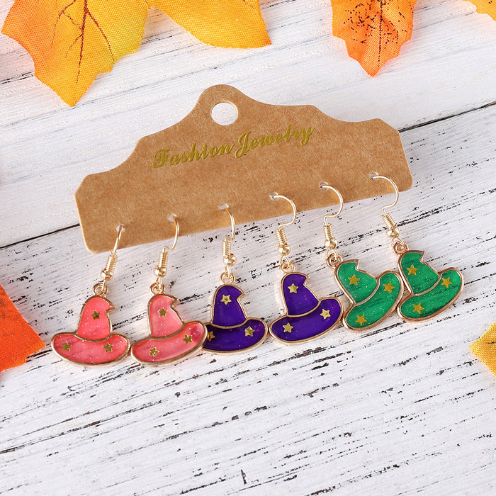 Wholesale  Pumpkin Hat Star Earrings Set Personalized Creative Oil Dripping Alloy Jewelry 3-Piece Set