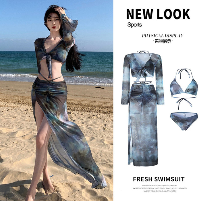 Wholesale Bikini swimsuit split four piece long skirt sexy slimming and slimming, soaking in hot spring vacation
