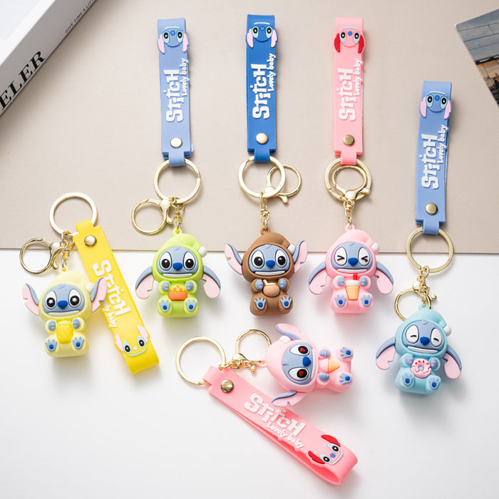 Wholesale Cute cartoon silicone keychains in various colors.