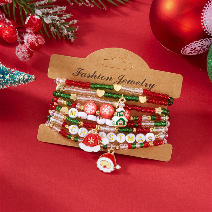 Wholesale Christmas Bracelet Rice Bead Polymer Clay Multi-layer Bracelet Cartoon  Bell Christmas Party