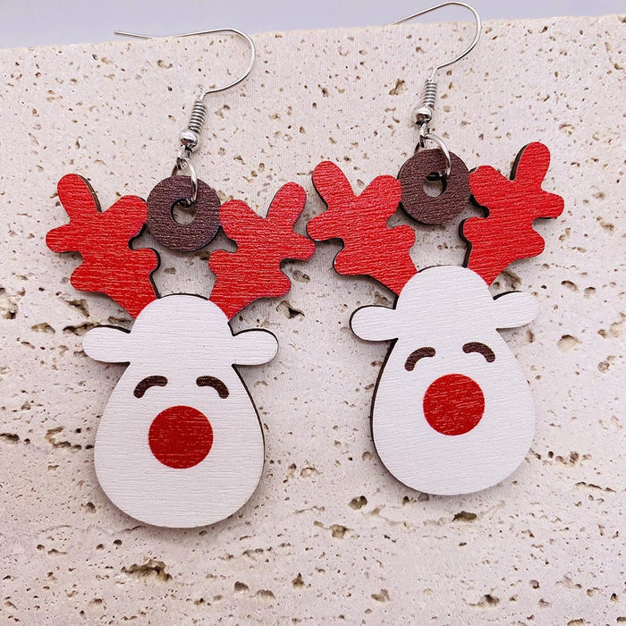 Wholesale Christmas Wooden Earrings Elk  Splicing Earrings Holiday Accessories