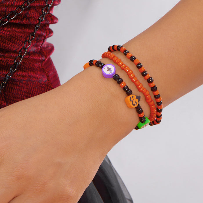 Wholesale  bracelet rice bead orange pumpkin skull pendant jewelry set