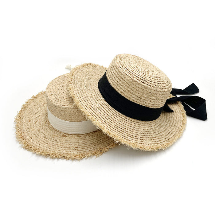 Wholesale Letter Embroidered Straw Hat Seaside Vacation Loose-Brimmed Beach Hat