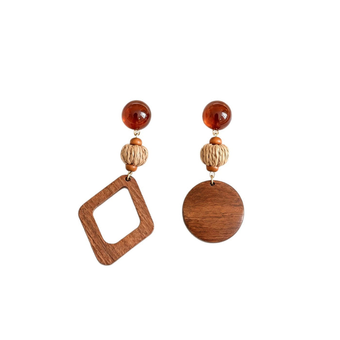 Wholesale Electroplated Alloy Tiger Eye Geometric Earrings for Women New Chinese Ethnic Style Boutique Jewelry Accessory