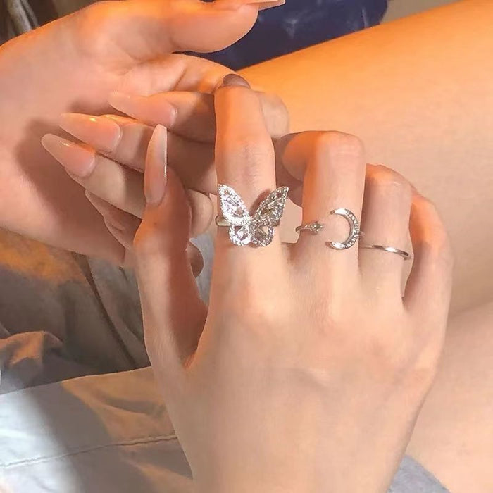 Wholesale Silver diamond inlaid butterfly ring, niche original design, gentle opening ring