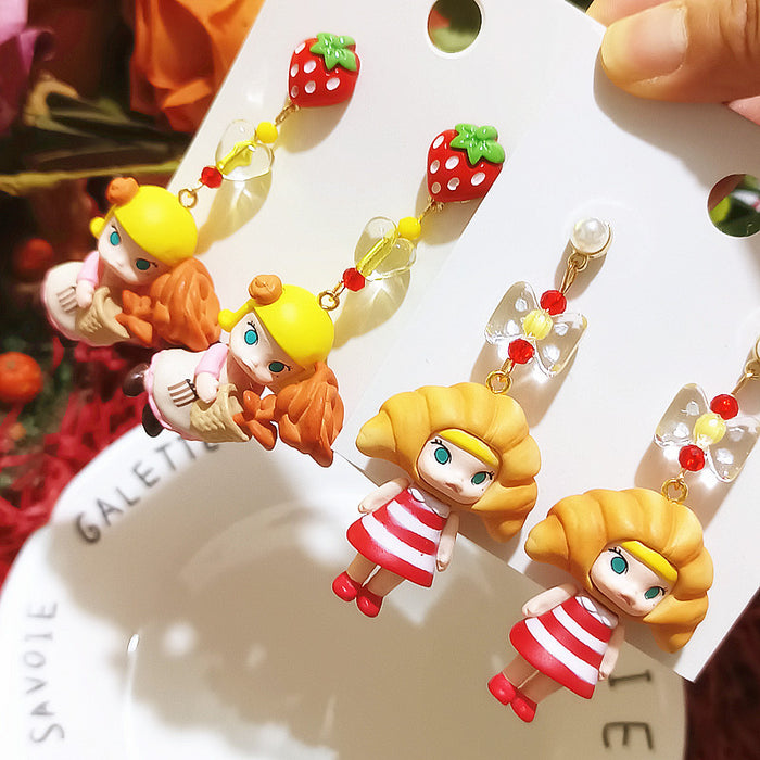 Wholesale Silver Earrings Cute Ballet Croissant Doll Handmade Cute Earrings for Women