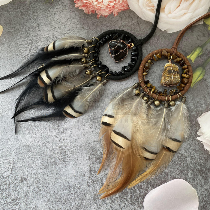 Wholesale Natural Stone Bell Car Hanging Ornament Black Feather Hoop Simple Style MOQ≥2
