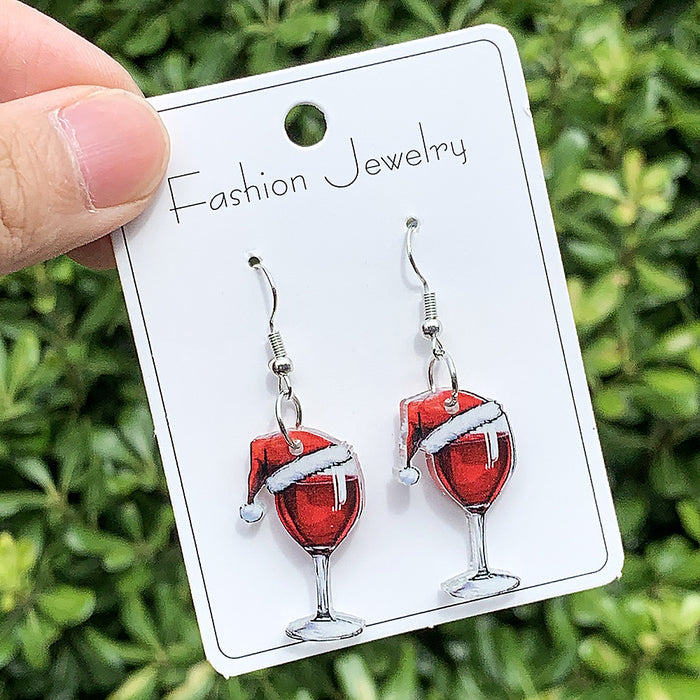 Wholesale Acrylic Earrings Red Christmas Skirt Earrings Christmas Hat Red Wine Glass Earrings Earrings