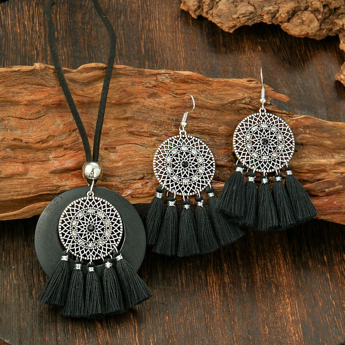 Wholesale Ethnic Geometric Antique Silver Alloy Earring Necklace Set - 4 Styles MOQ≥2