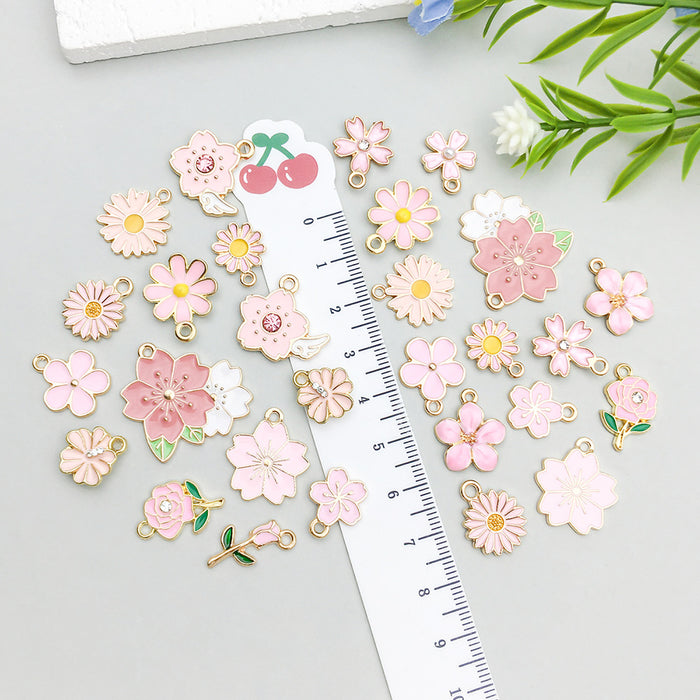 Wholesale Pink oil-sprinkled alloy simulated cherry blossom and  DIY pendant