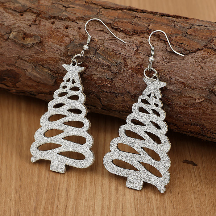 Wholesale Earrings Leather Christmas Tree Colored Diamond Hollow Out JDC-ES-Saip097