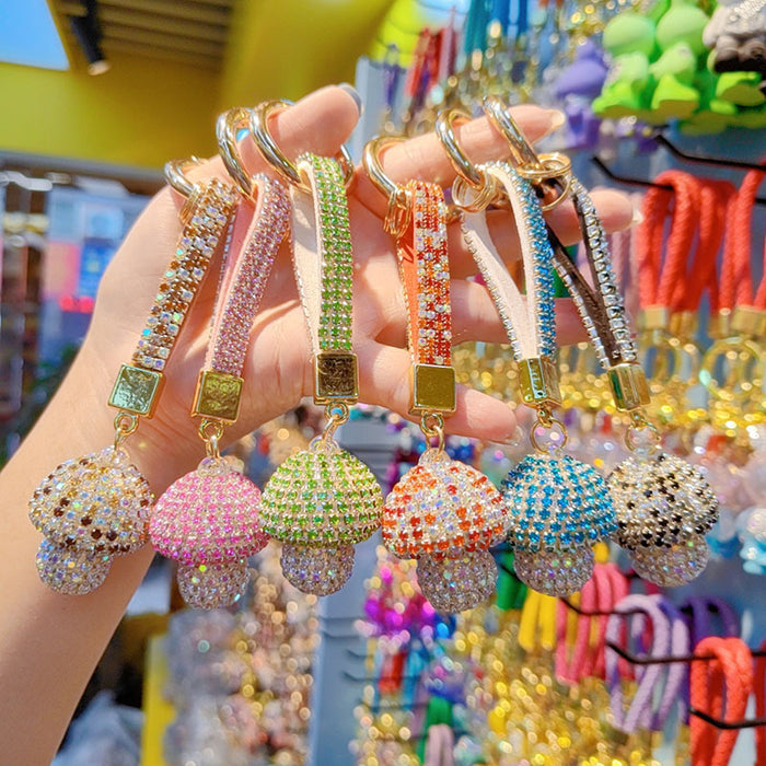 Wholesale Full-diamond mushroom pendant encrusted with diamonds  personalized couple keychain