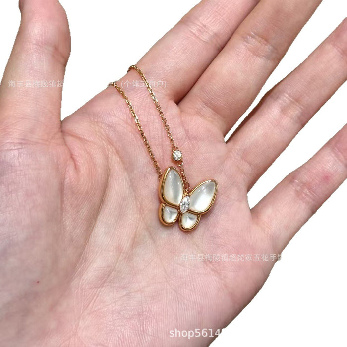 Wholesale Layering Butterfly Pendant Necklace Gold Plated White Shell Copper