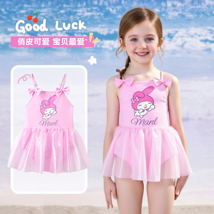Wholesale Children's swimsuit, women's western-style one-piece, cute fluffy skirt, princess bow for children