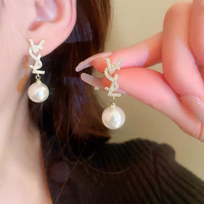 Wholesale Zircon pearl earrings with high-end feel, light luxury temperament, earrings with silver needles, personality