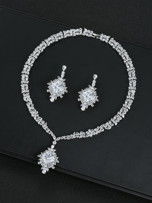 Wholesale Zircon Necklace Earrings suit Wedding Dinner High-end Jewelry Square Decoration Women' s