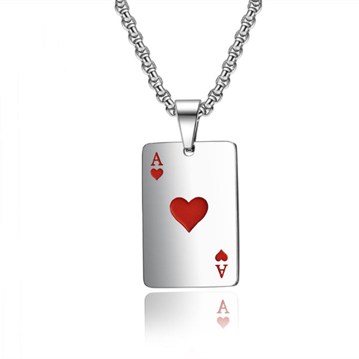 Wholesale Lucky Spade Necklace Pendant, Red Peach Poker Card Pendant, Titanium Steel