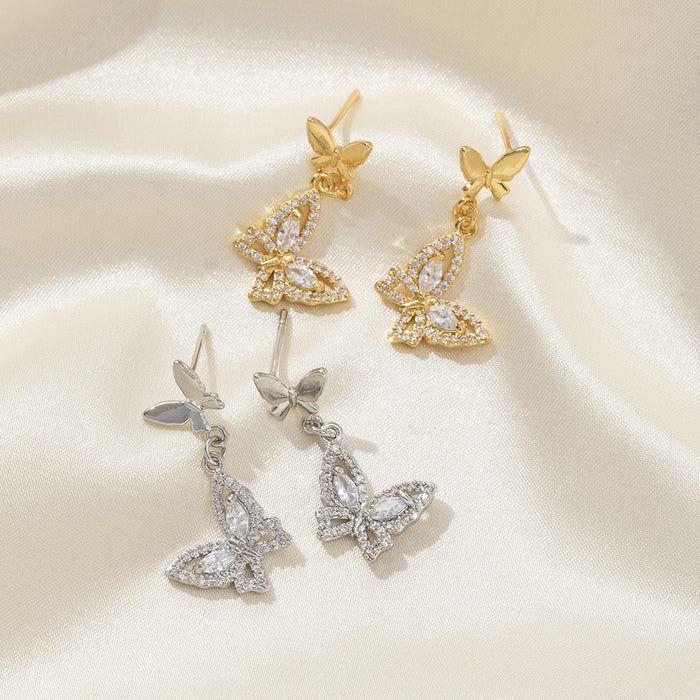 Wholesale Copper inlaid zircon earrings butterfly high-end temperament versatile earrings jewelry