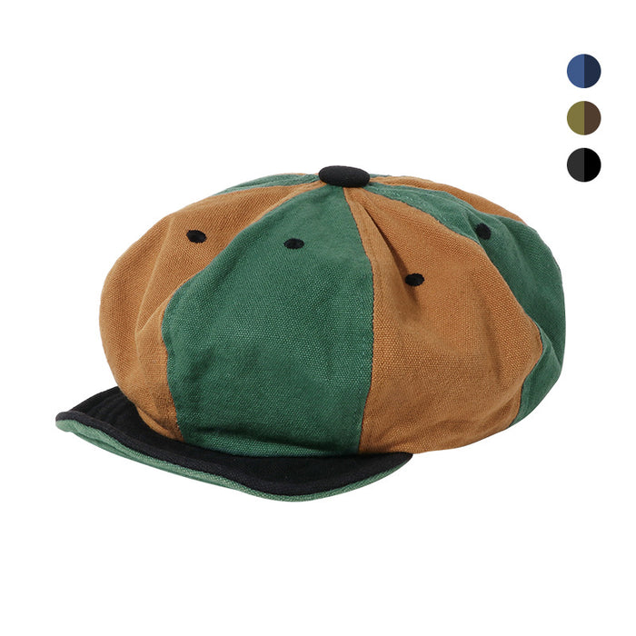 Wholesale Retro color blocked elastic adjustable beret soft brimmed hat washed and worn