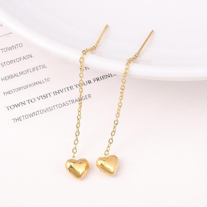 Wholesale Titanium steel ear line feminine long heart-shaped earrings