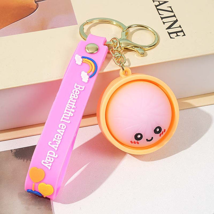 Wholesale Cartoon Steamed Bun Squeeze Toy Keychain - Soft Glue Stress Relief Pendant MOQ≥2