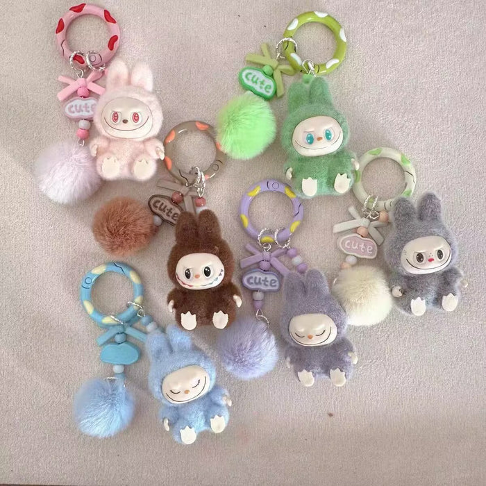 Wholesale Cute Sitting Posture Flocking Bag Keychain Decorative Pendant Mobile Phone Chain