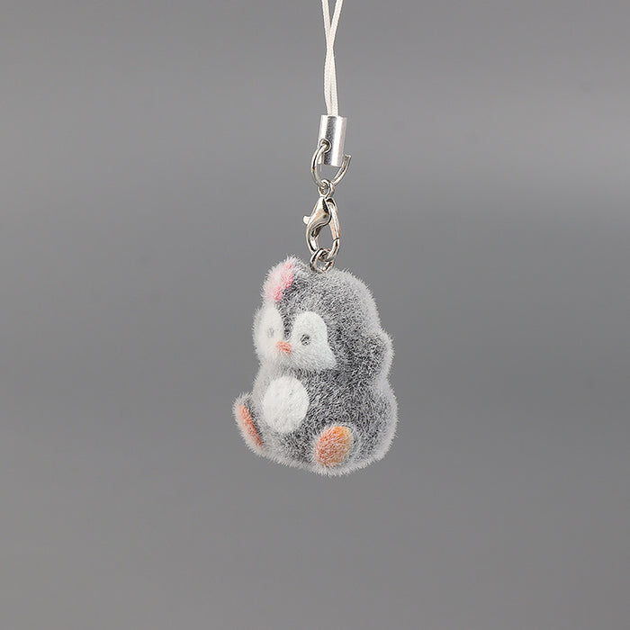 Wholesale Cartoon flocked 3D resin penguin keychain bag charm