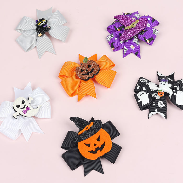 Wholesale Halloween Children's Bow Fabric Hairpin JDC-HC-QiuN009