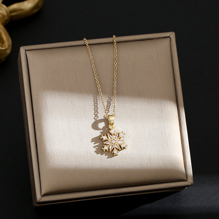 Wholesale Fully encrusted snowflake titanium steel necklace