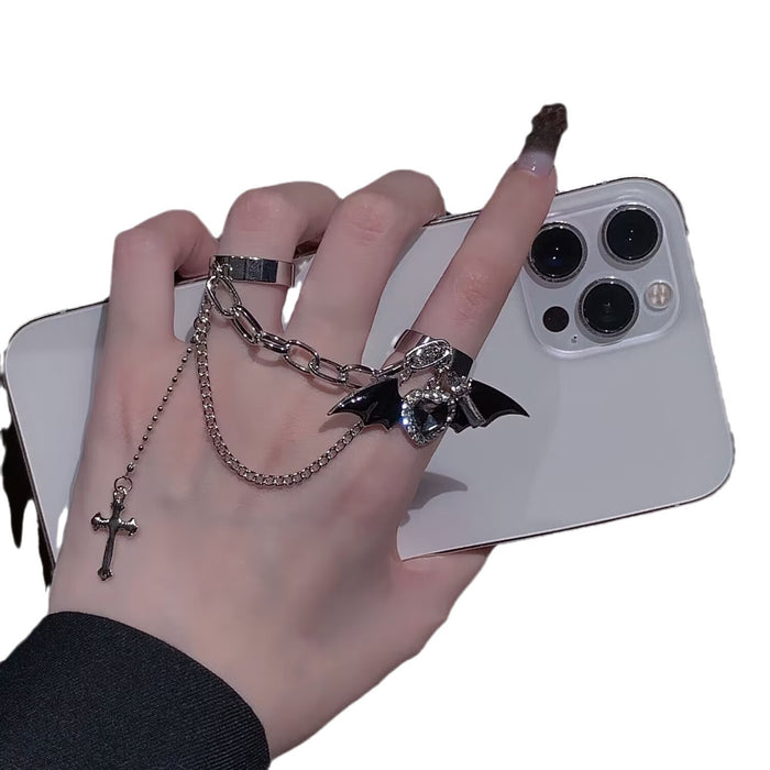 Wholesale Black cross ring, niche tassel double ring ring