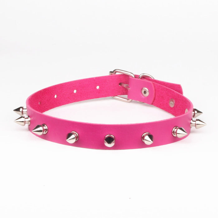 Wholesale Sharp nail rivet PU leather collar neck chain with collarbone chain