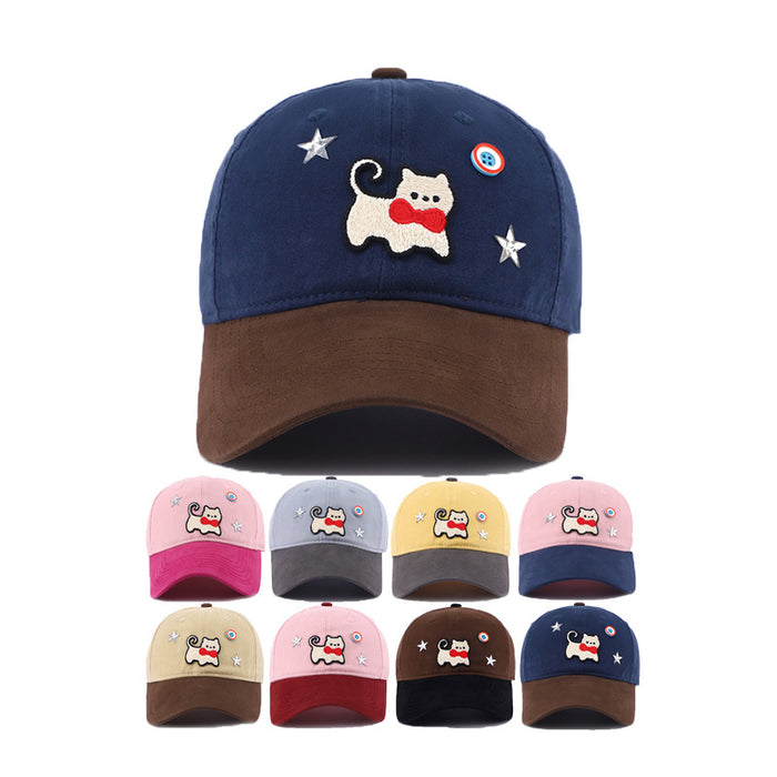 Wholesale Cute cat color blocked baseball cap, wide brimmed duckbill cap