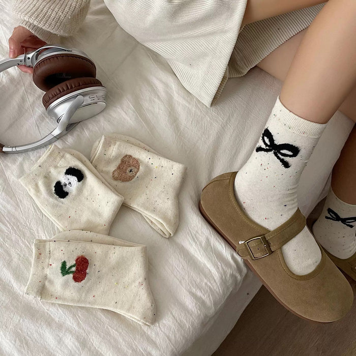 Wholesale Cute Bow College Style Socks Women's Mid-tube Cotton Socks Point Yarn Stacked All-match Cartoon Bear Socks