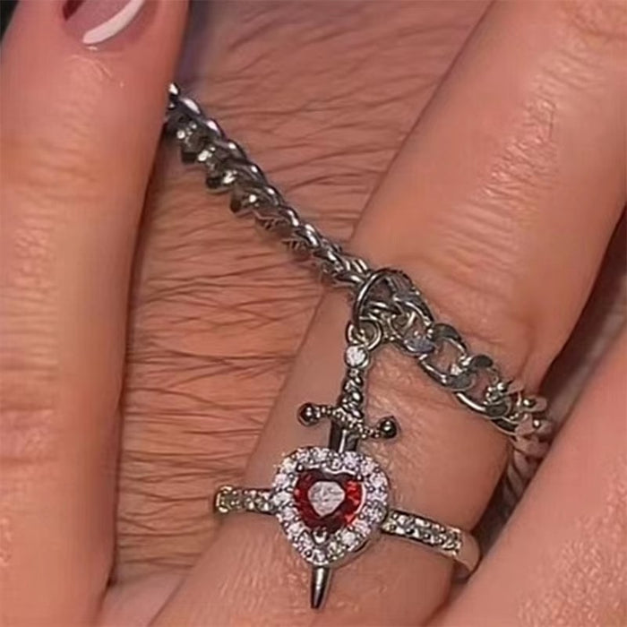 Wholesale Valentine' s Day Diamond-Encrusted Heart-Shaped Dagger Couple Pendant Set Clavicle Necklace