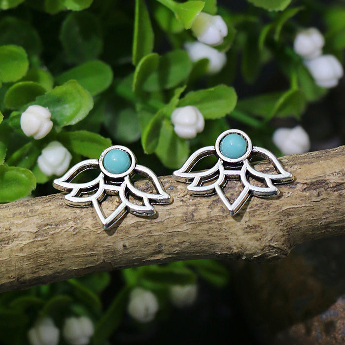 Wholesale Exquisite earrings inlaid with turquoise, women's retro alloy bells, versatile and beautiful earrings