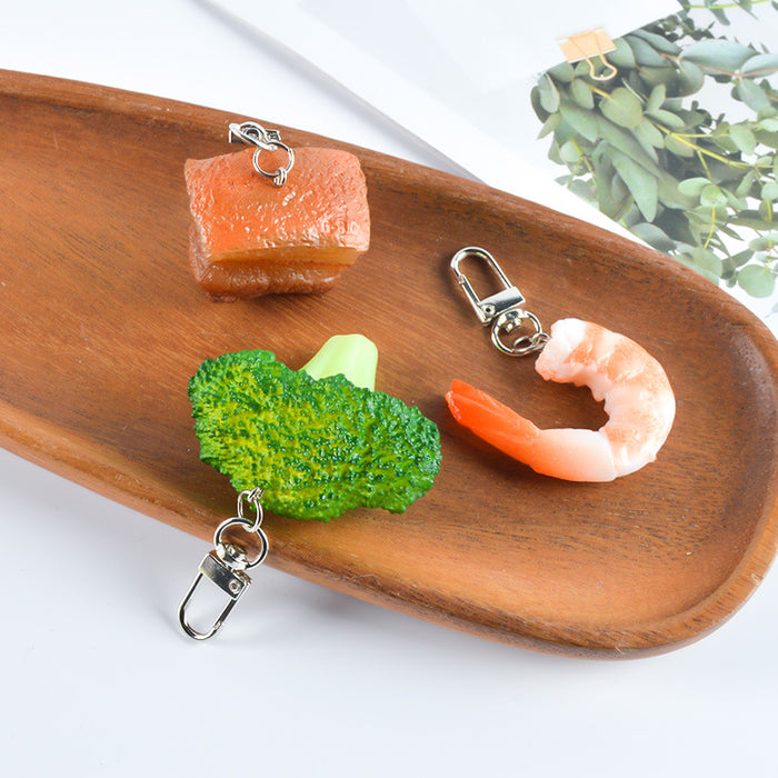 Wholesale PVC Simulated Food Pendants Shrimp Braised Pork Vegetable Charms DIY Keychain Parts Decorative Bag Charm Gift MOQ≥2