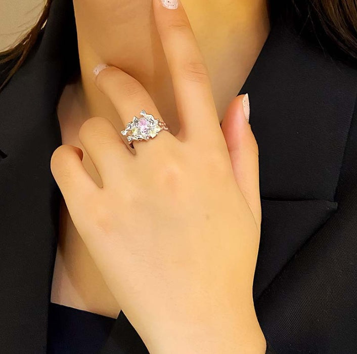 Wholesale Color Zircon Irregular Ring Personalized Niche Design Cold Wind Shaped Diamond Ring