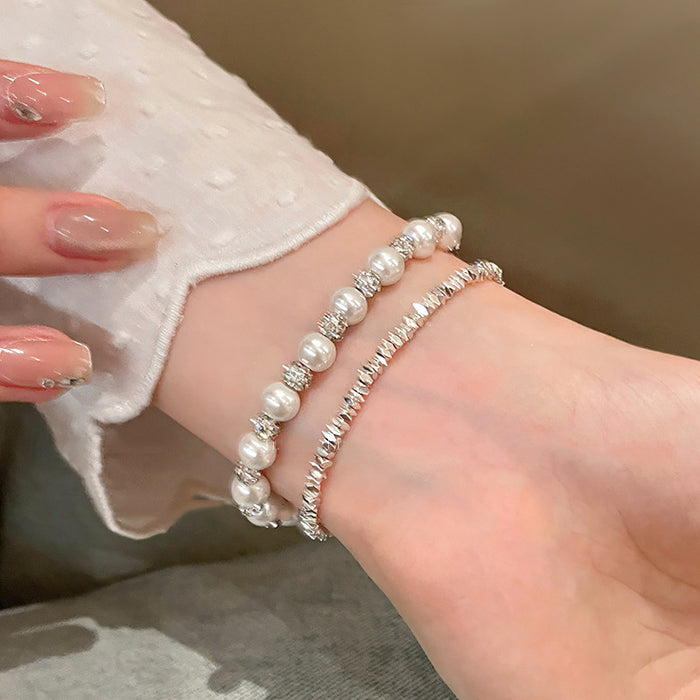 Wholesale Titanium Steel Pearl Crushed Silver Beaded Bracelet Simple for Women