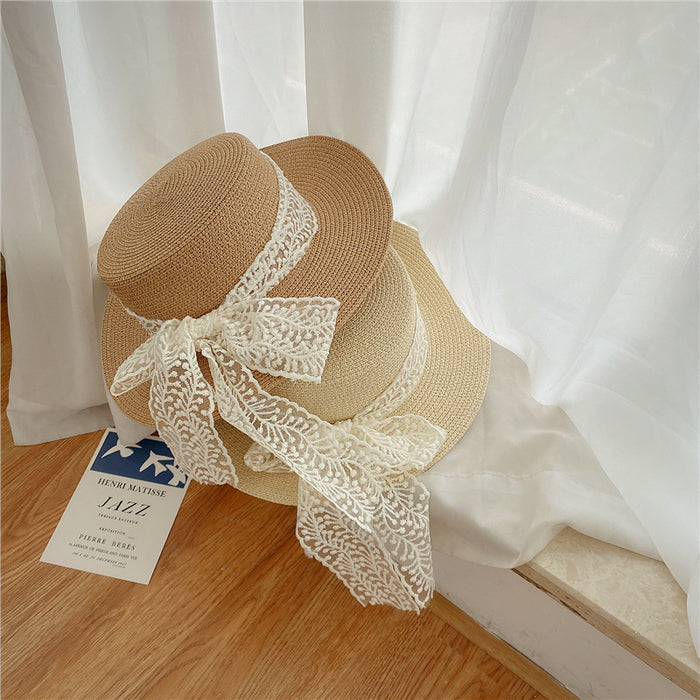 Wholesale Fashionable and versatile flat top lace sun hat, sun protection hat