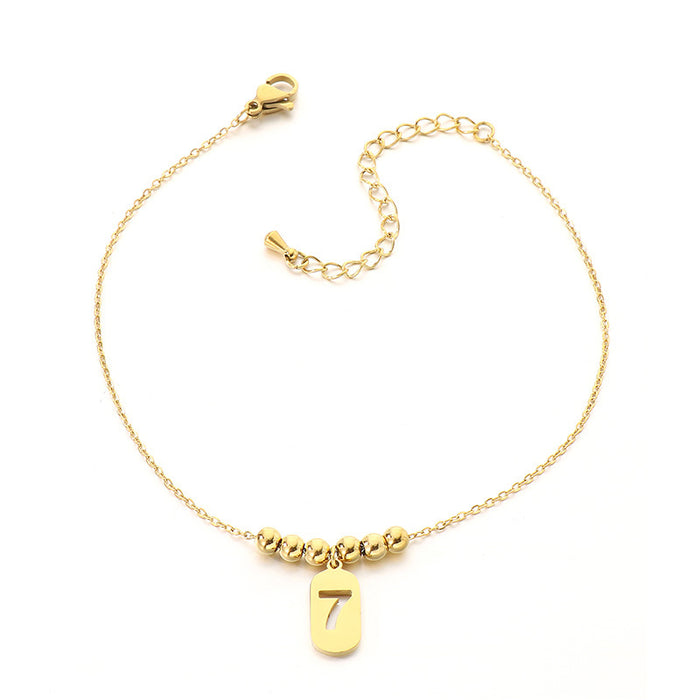 Wholesale Titanium Steel Pearl Bow Rhinestone Tassel Anklet Flower Number 7 Pendant Wedding Jewelry Accessory